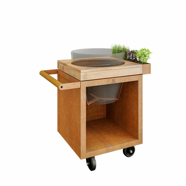 Table OFYR Pro 65 Corten / Bois De Teck Pour Big Green Egg